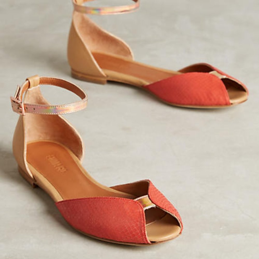 Anthropologie Emma Go Peep Toe Flats - Pink & Emerald